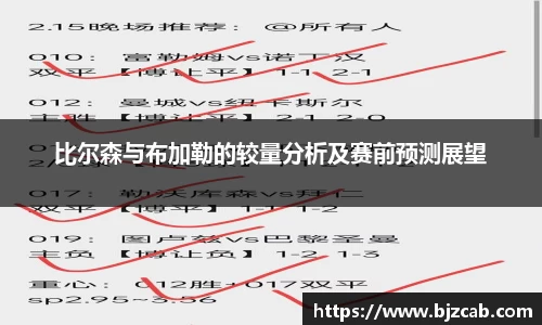 比尔森与布加勒的较量分析及赛前预测展望
